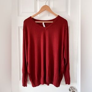 Zenana Brick Red Button Detail V-Neck Sweater 3XL
